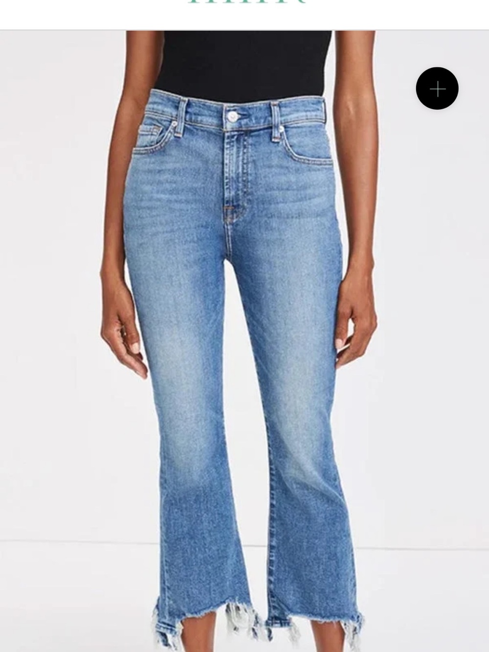 7 For All Mankind Light Blue Cropped Flare Jeans with Raw Hem